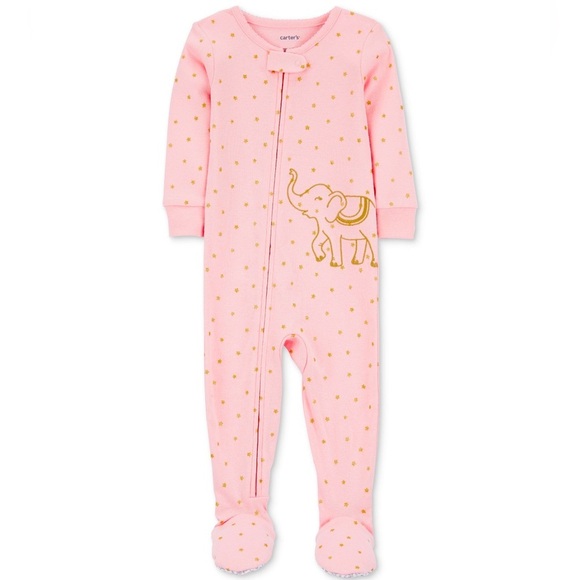 Carter's Pink Elephant Onesie 5T Footies Pajamas New Crewneck - Picture 1 of 5